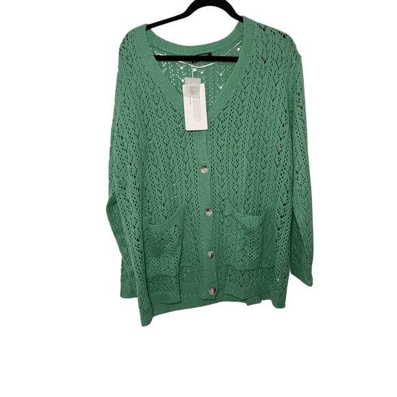 NWT Bloomchic Women's Sz 12 Grandma Teal Lagenlook Statement Button Cardigan - Picture 3 of 5